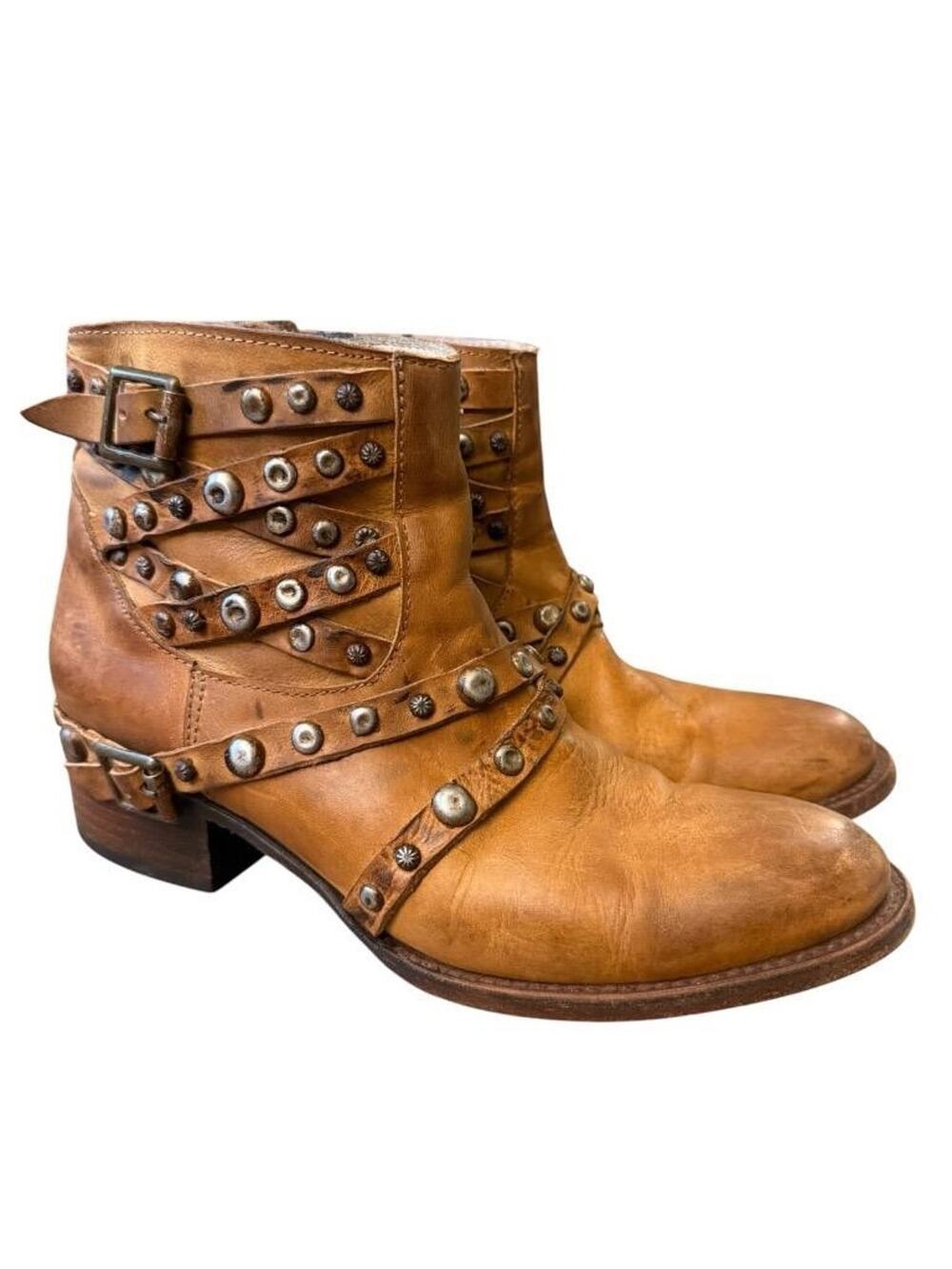 Freebird by Steven Halo Studded Bootie Brown Leather Coastal Women size 9